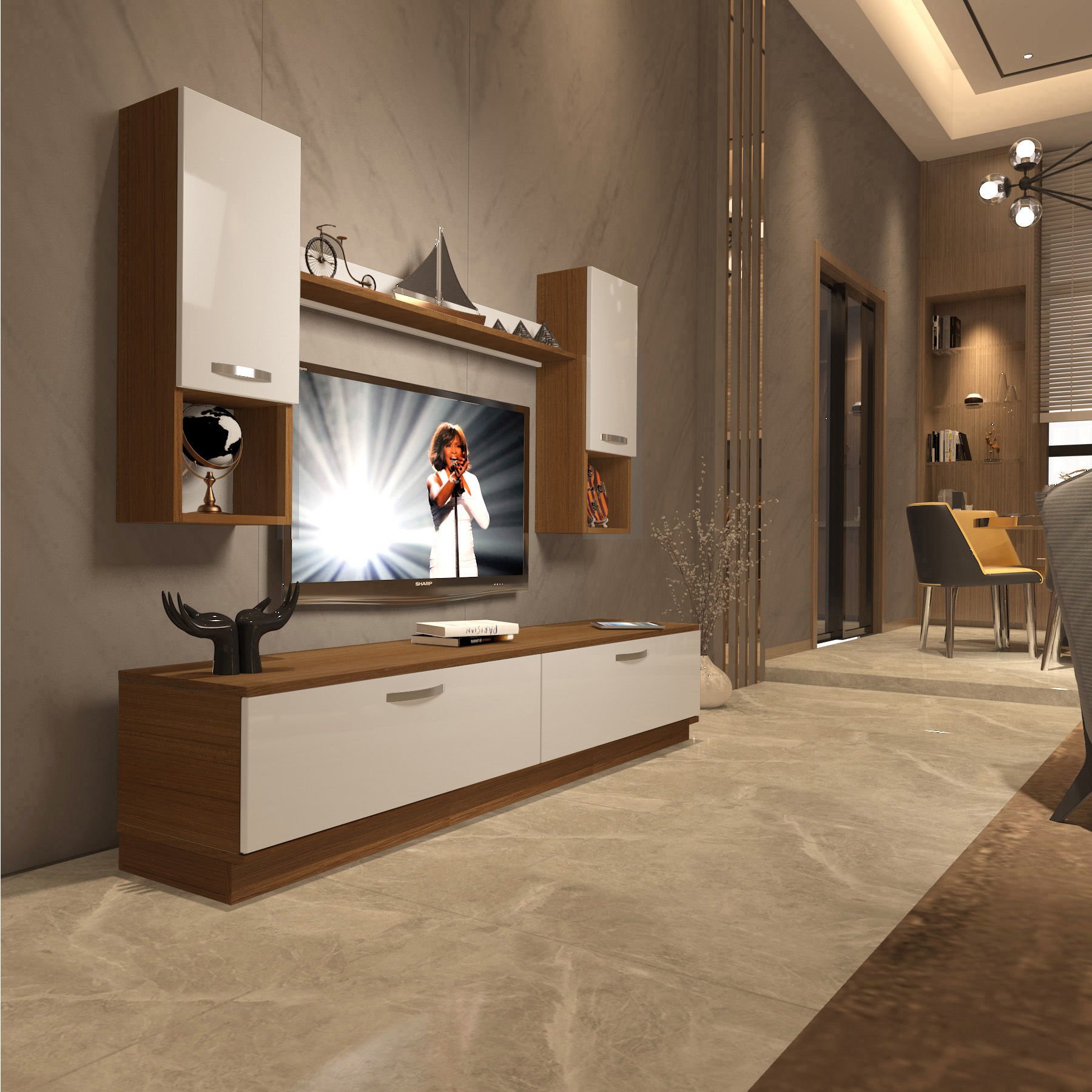 Decoraktiv Eko 5DAB Mdf Std Tv Ünitesi Tv Sehpası Ceviz - Beyaz