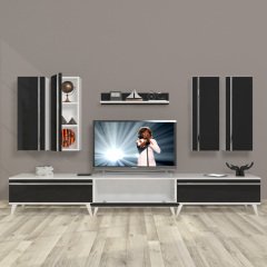 Decoraktiv Eko 8D Mdf Retro Tv Ünitesi Tv Sehpası Beyaz - Siyah