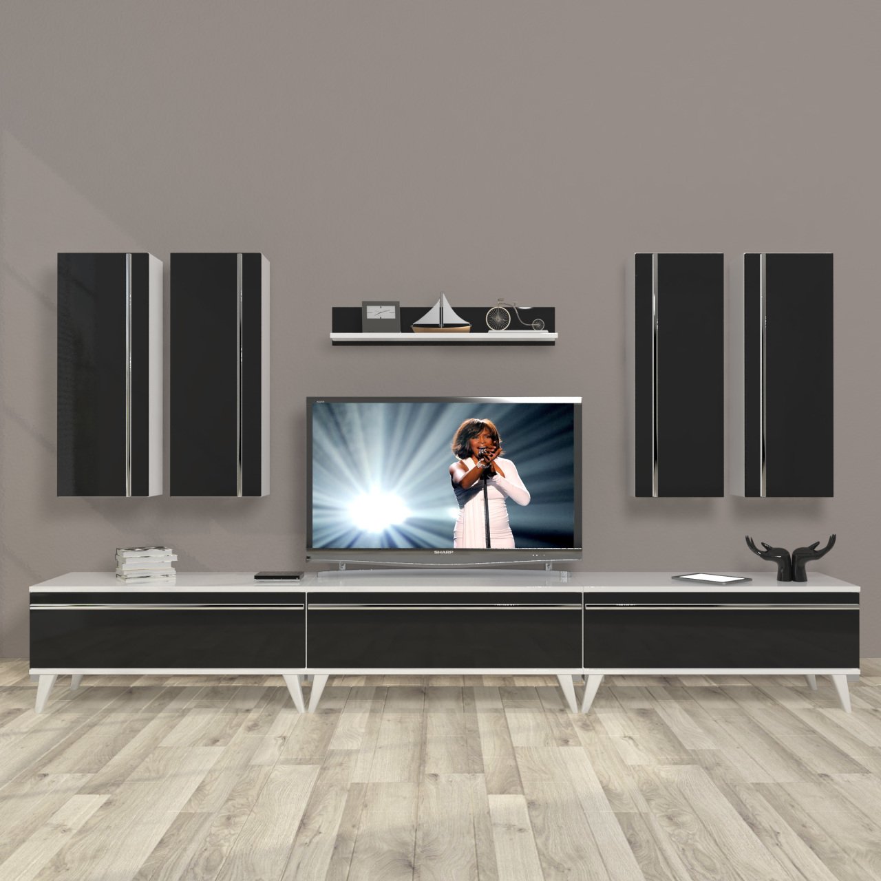 Decoraktiv Eko 8D Mdf Retro Tv Ünitesi Tv Sehpası Beyaz - Siyah