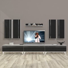 Decoraktiv Eko 8D Mdf Retro Tv Ünitesi Tv Sehpası Beyaz - Siyah