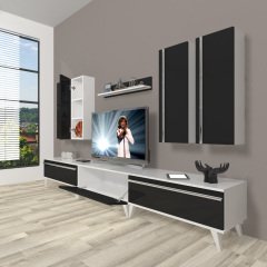 Decoraktiv Eko 8D Mdf Retro Tv Ünitesi Tv Sehpası Beyaz - Siyah