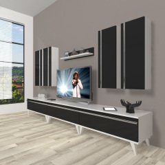 Decoraktiv Eko 8D Mdf Retro Tv Ünitesi Tv Sehpası Beyaz - Siyah