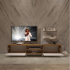 Decoraktiv Eko 4 Slm Dvd Krom Ayaklı Tv Ünitesi Tv Sehpası Ceviz - Beyaz