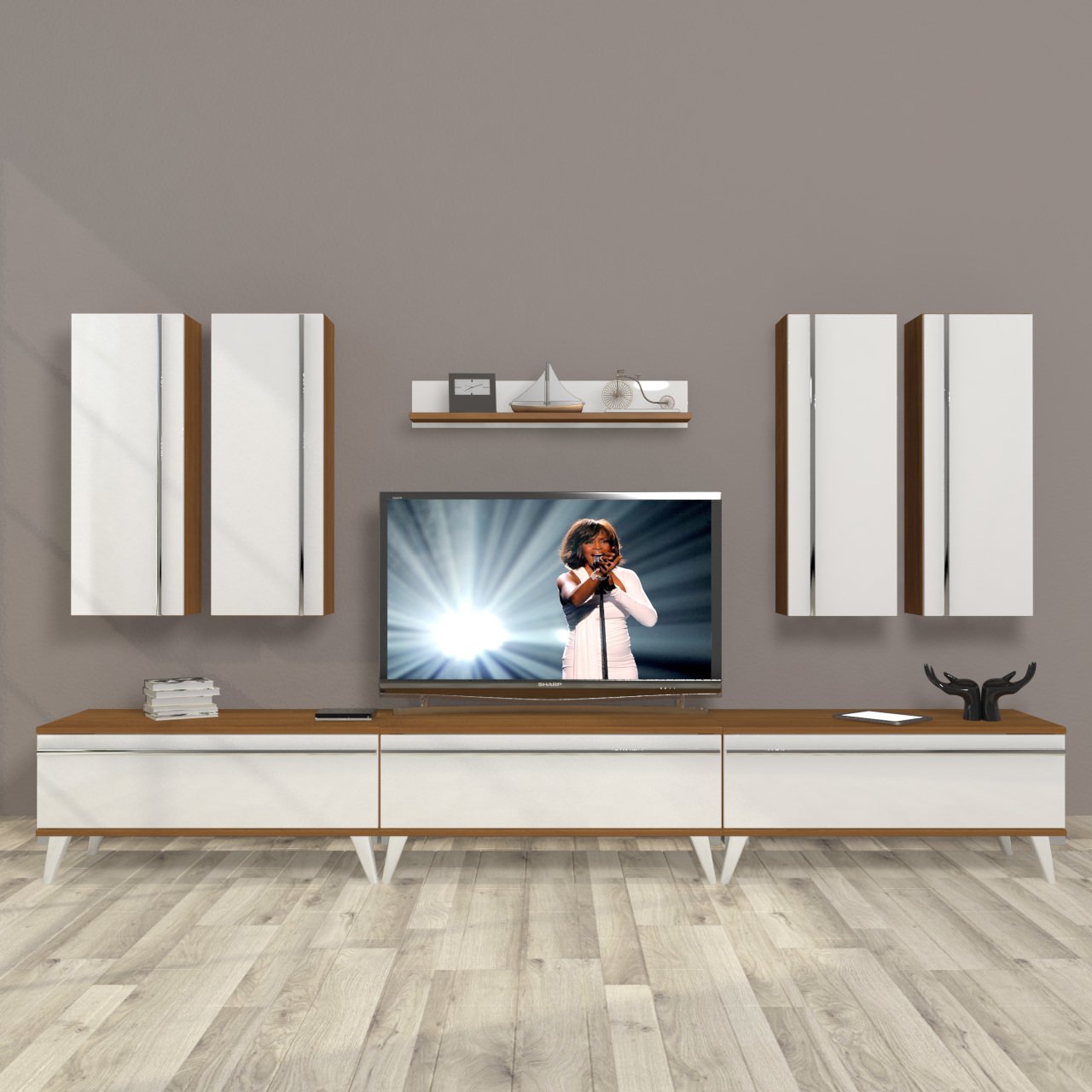 Decoraktiv Eko 8D Mdf Retro Tv Ünitesi Tv Sehpası Ceviz - Beyaz
