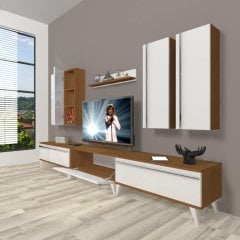 Decoraktiv Eko 8D Mdf Retro Tv Ünitesi Tv Sehpası Ceviz - Beyaz