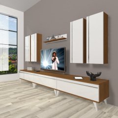 Decoraktiv Eko 8D Mdf Retro Tv Ünitesi Tv Sehpası Ceviz - Beyaz