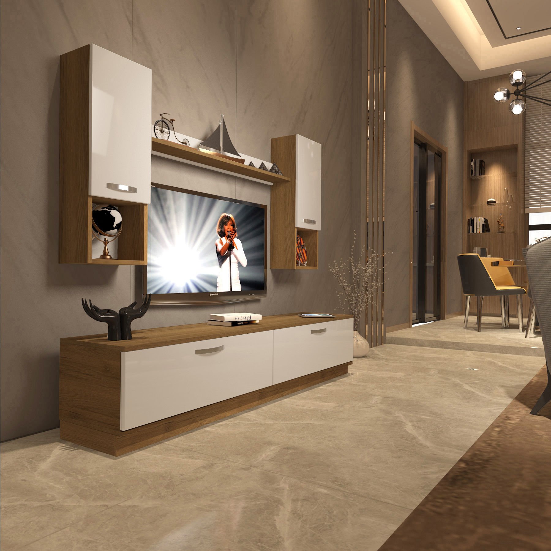 Decoraktiv Eko 5DAB Mdf Std Tv Ünitesi Tv Sehpası Pera - Beyaz
