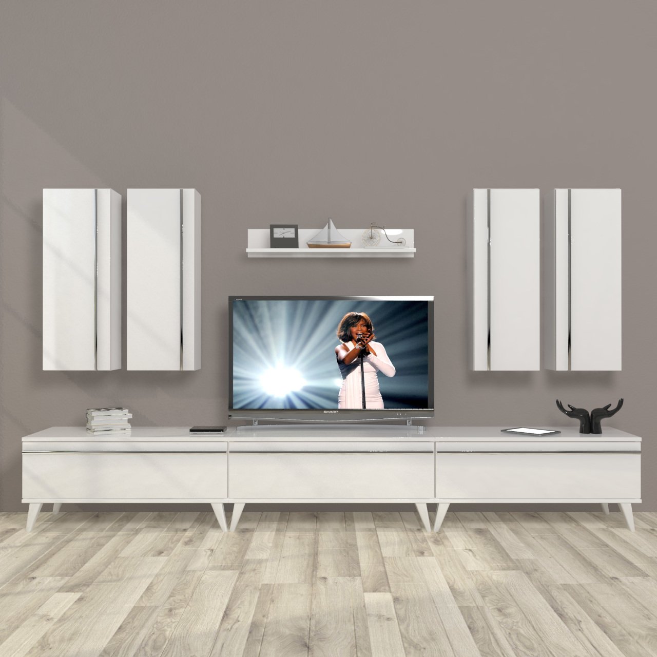 Decoraktiv Eko 8D Mdf Retro Tv Ünitesi Tv Sehpası Parlak Beyaz