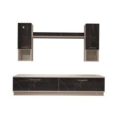 Decoraktiv Eko 5DAB Mdf Std Tv Ünitesi Tv Sehpası Beyaz - Siyah Mermer