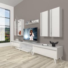 Decoraktiv Eko 8D Mdf Retro Tv Ünitesi Tv Sehpası Parlak Beyaz