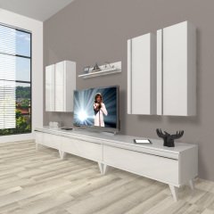 Decoraktiv Eko 8D Mdf Retro Tv Ünitesi Tv Sehpası Parlak Beyaz