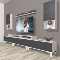 Decoraktiv Ekoflex 270da Mdf Gold Tv Ünitesi Tv Sehpası Beyaz - Antrasit