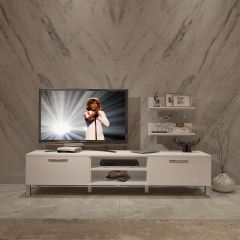 Decoraktiv Eko 4 Slm Dvd Krom Ayaklı Tv Ünitesi Tv Sehpası Parlak Beyaz