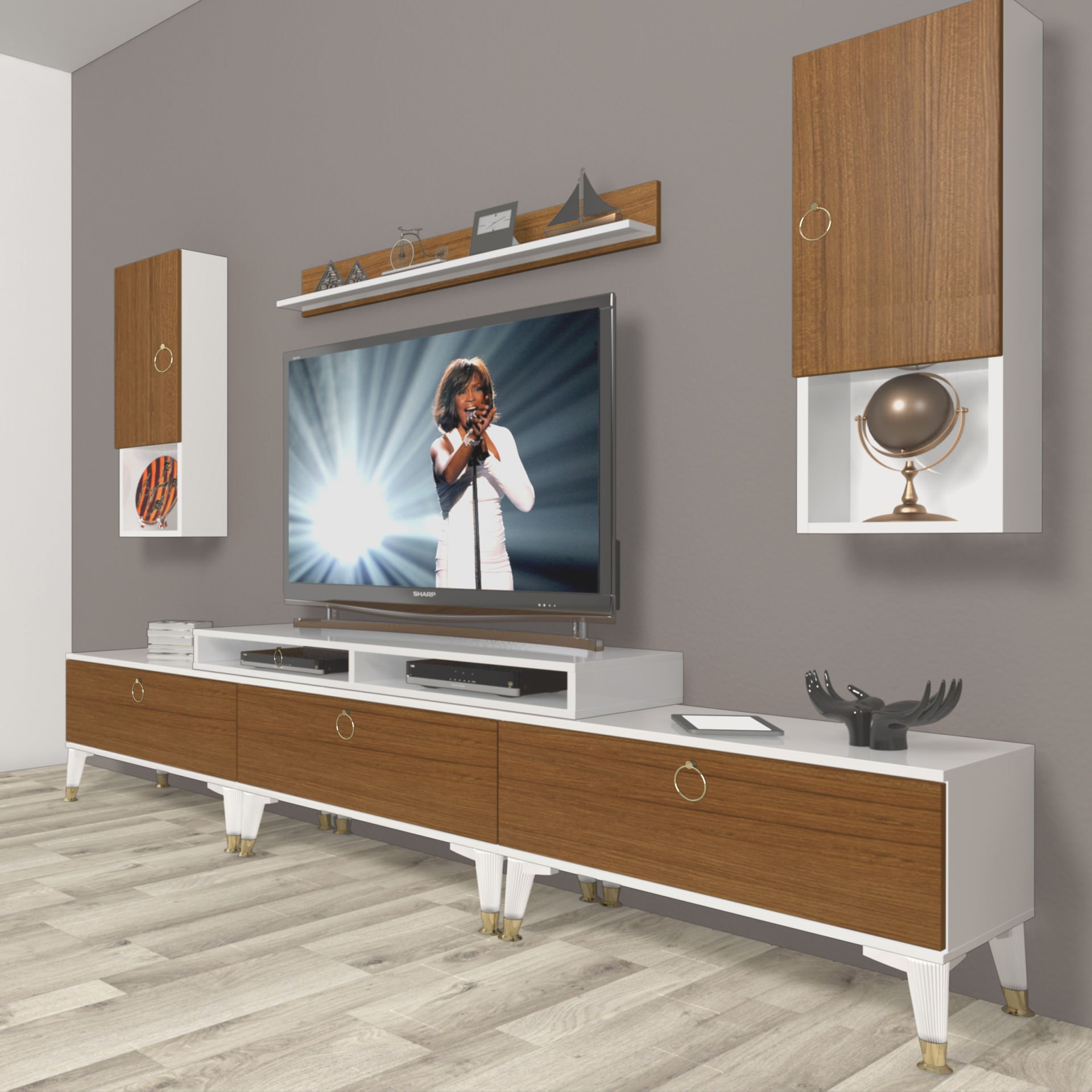 Decoraktiv Ekoflex 270da Mdf Gold Tv Ünitesi Tv Sehpası Beyaz - Ceviz