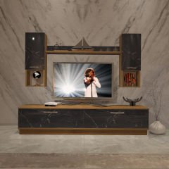Decoraktiv Eko 5DAB Mdf Std Tv Ünitesi Tv Sehpası Pera - Siyah Mermer