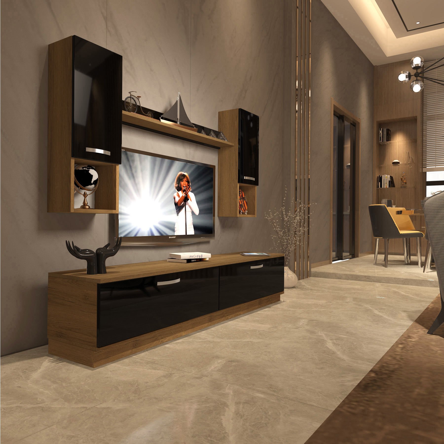 Decoraktiv Eko 5DAB Mdf Std Tv Ünitesi Tv Sehpası Pera - Siyah