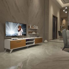 Decoraktiv Eko 4 Slm Dvd Retro Tv Ünitesi Tv Sehpası Beyaz - Ceviz