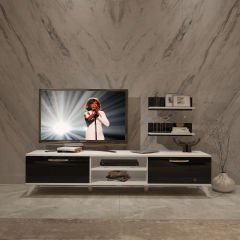 Decoraktiv Eko 4 Slm Dvd Retro Tv Ünitesi Tv Sehpası Beyaz - Siyah