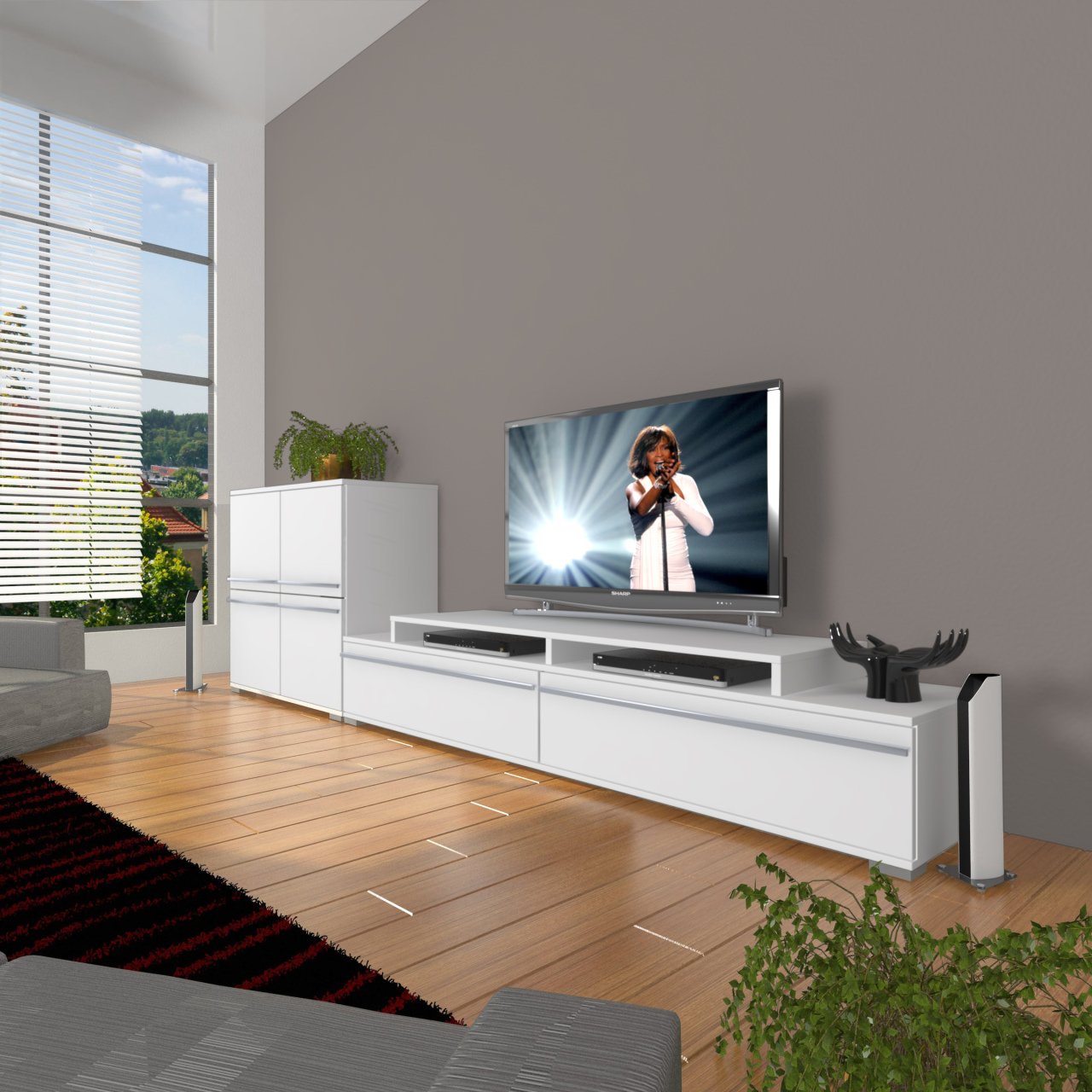 Decoraktiv Ekoflex On Mdf Tv Ünitesi Tv Sehpası Parlak Beyaz
