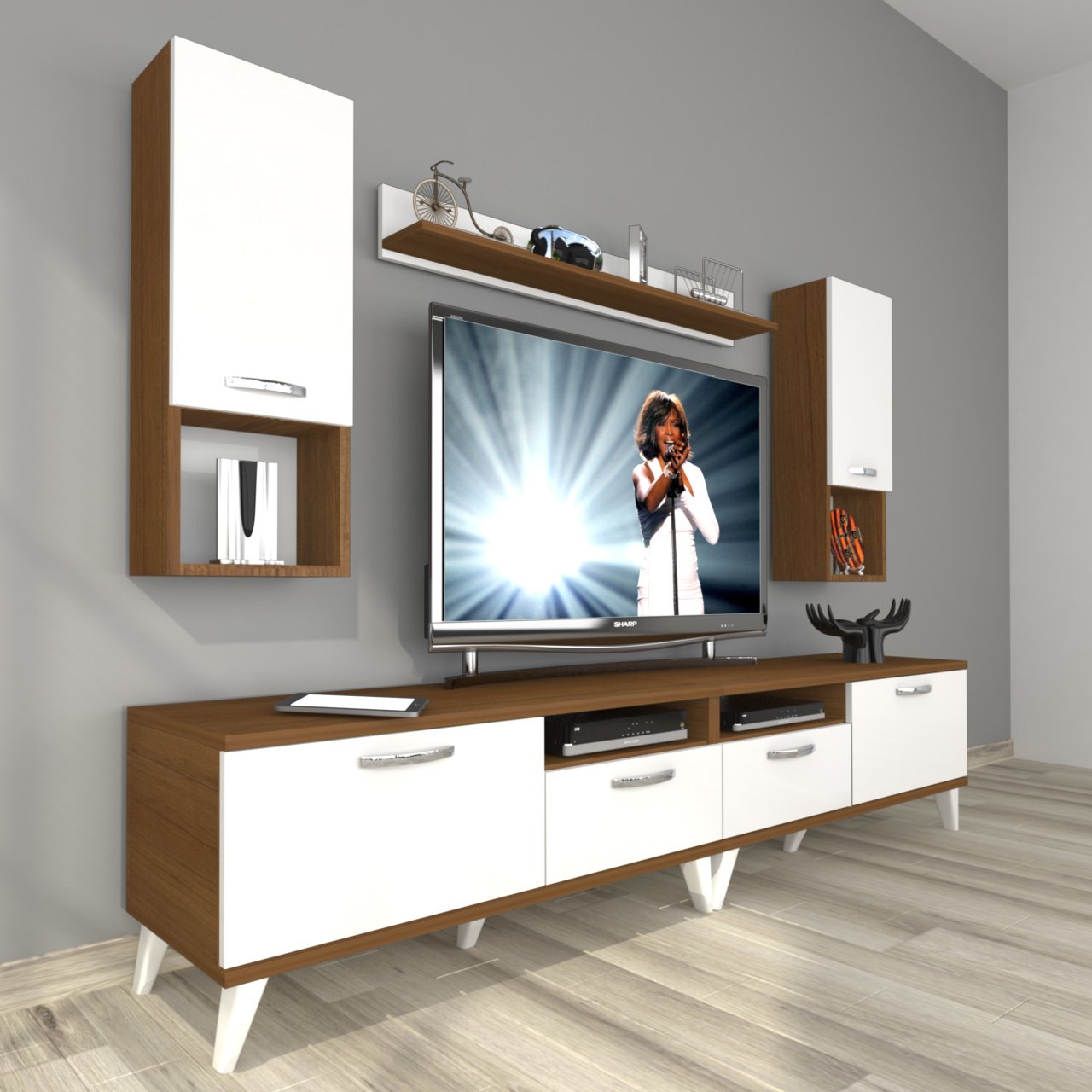 Decoraktiv Eko 5220DA Mdf Retro Tv Ünitesi Tv Sehpası Ceviz - Beyaz