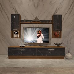 Decoraktiv Eko 5DAB Mdf Std Tv Ünitesi Tv Sehpası Ceviz - Siyah Mermer