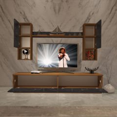 Decoraktiv Eko 5DAB Mdf Std Tv Ünitesi Tv Sehpası Ceviz - Siyah Mermer