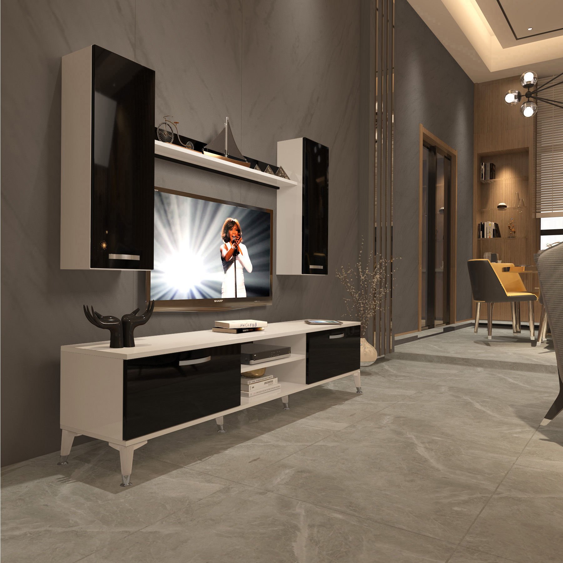Decoraktiv Eko 7 Mdf Dvd Silver Tv Ünitesi Tv Sehpası Beyaz - Siyah