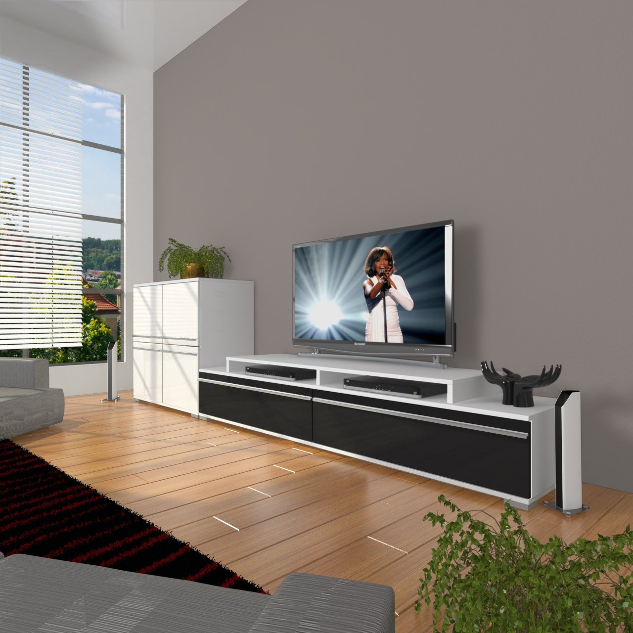 Decoraktiv Ekoflex On Mdf Tv Ünitesi Tv Sehpası Beyaz - Siyah