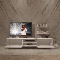 Decoraktiv Eko 4 Slm Dvd Retro Tv Ünitesi Tv Sehpası Parlak Beyaz