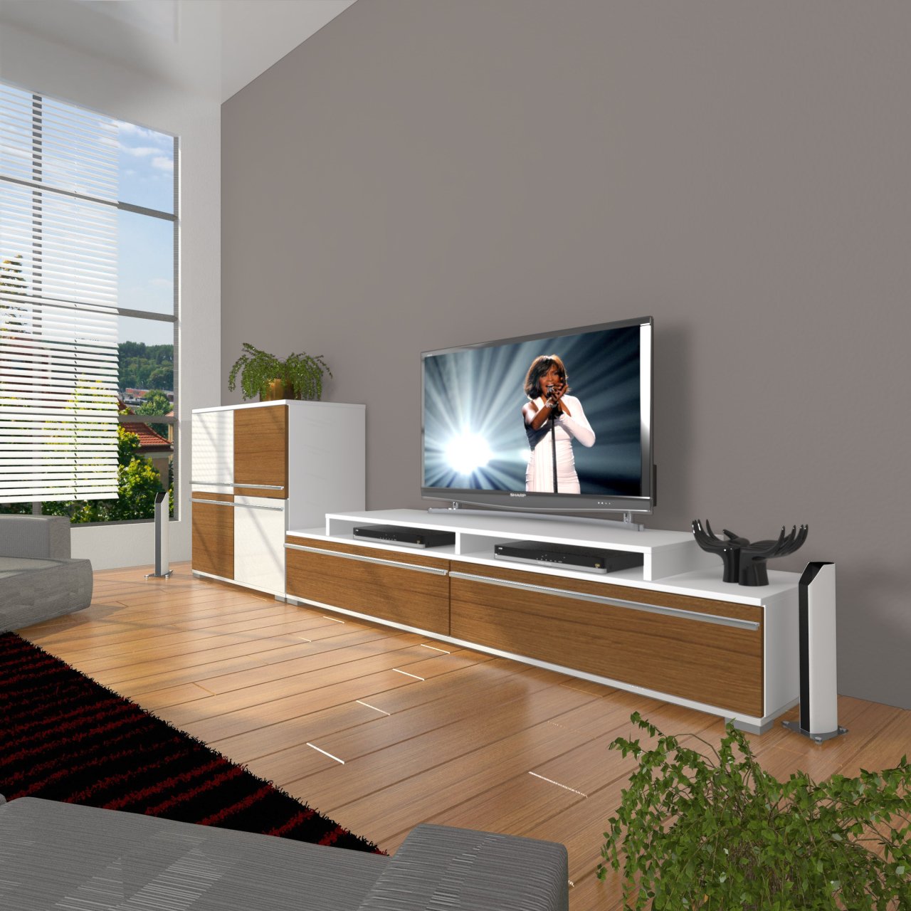 Decoraktiv Ekoflex On Mdf Tv Ünitesi Tv Sehpası Beyaz - Ceviz