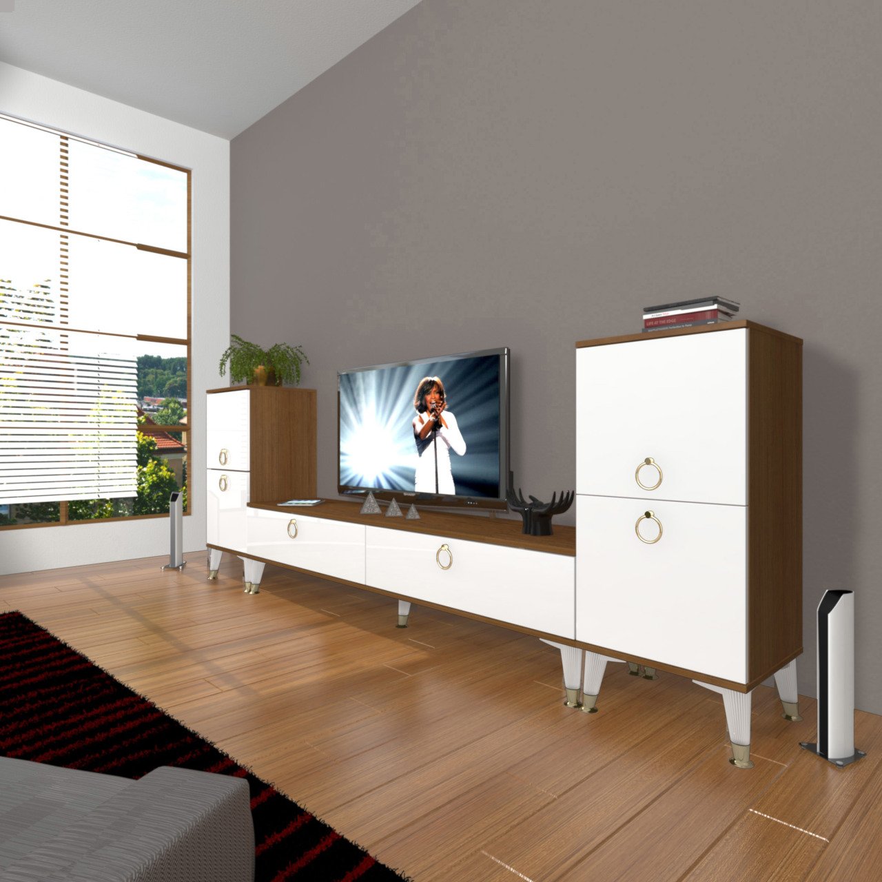 Decoraktiv Eko On2 Mdf Std Gold Tv Ünitesi Tv Sehpası Ceviz - Beyaz