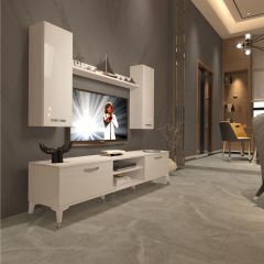 Decoraktiv Eko 7 Mdf Dvd Silver Tv Ünitesi Tv Sehpası Parlak Beyaz