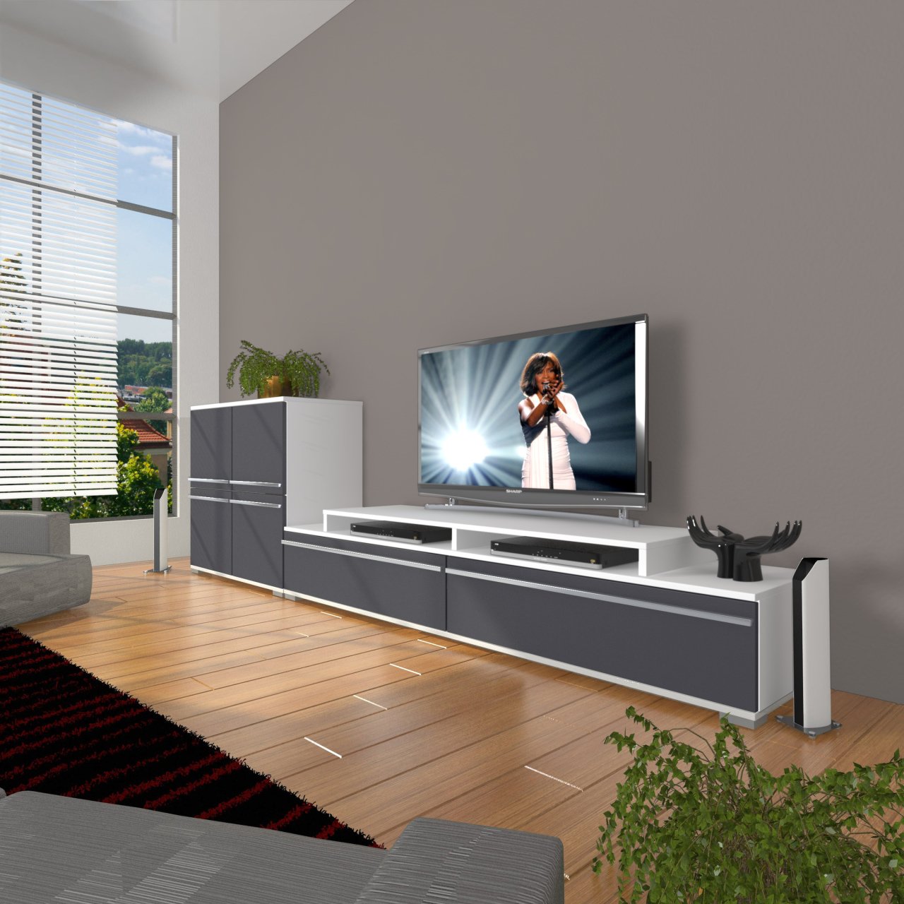 Decoraktiv Ekoflex On Mdf Tv Ünitesi Tv Sehpası Beyaz - Antrasit