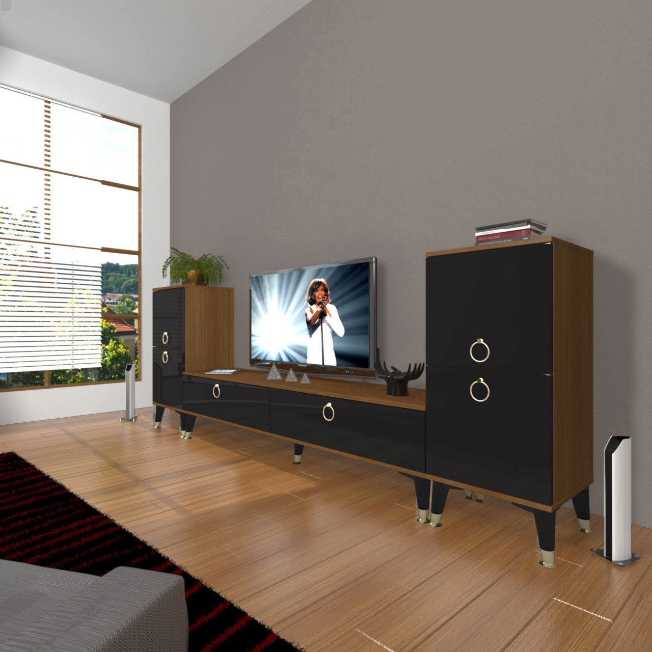 Decoraktiv Eko On2 Mdf Std Gold Tv Ünitesi Tv Sehpası Ceviz - Siyah