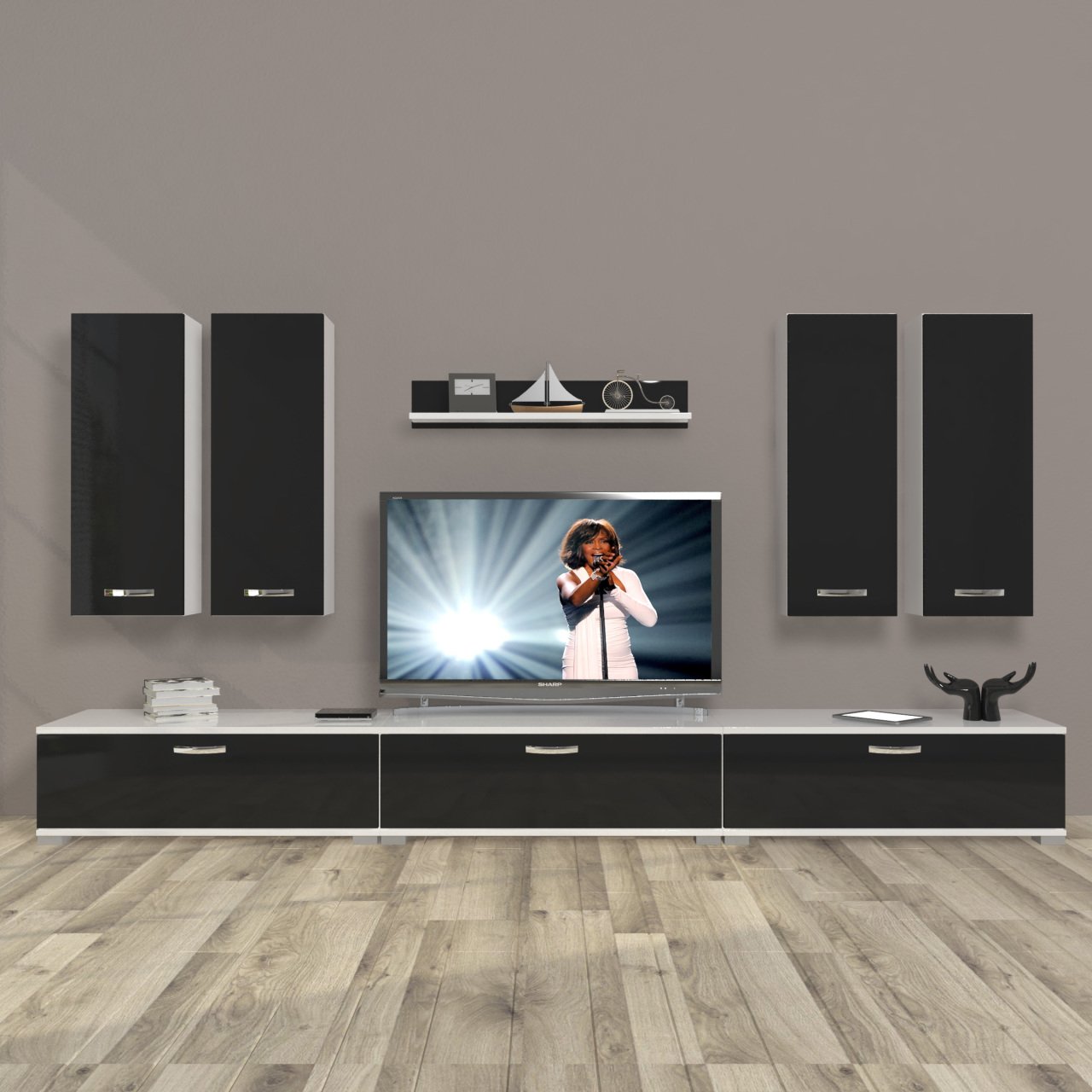 Decoraktiv Eko 8D Slm Tv Ünitesi Tv Sehpası Beyaz - Siyah