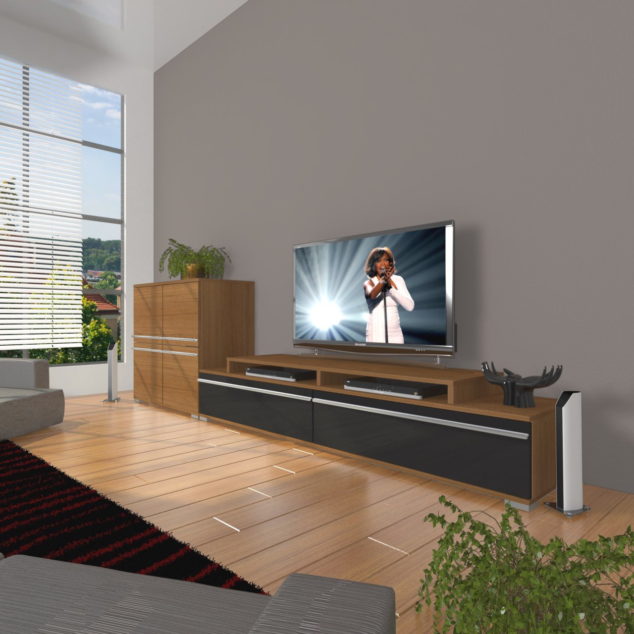 Decoraktiv Ekoflex On Mdf Tv Ünitesi Tv Sehpası Ceviz - Siyah