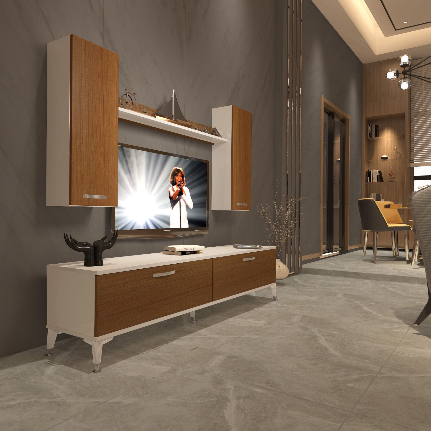 Decoraktiv Eko 7 Slm Std Silver Tv Ünitesi Tv Sehpası Beyaz - Ceviz