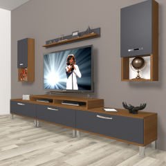 Decoraktiv Ekoflex 270da Mdf Krom Ayaklı Tv Ünitesi Tv Sehpası Ceviz - Antrasit