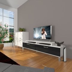 Decoraktiv Ekoflex On Slm Krom Ayaklı Tv Ünitesi Tv Sehpası Beyaz - Siyah