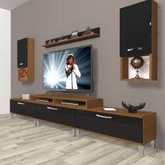 Decoraktiv Ekoflex 270da Mdf Krom Ayaklı Tv Ünitesi Tv Sehpası Ceviz - Siyah
