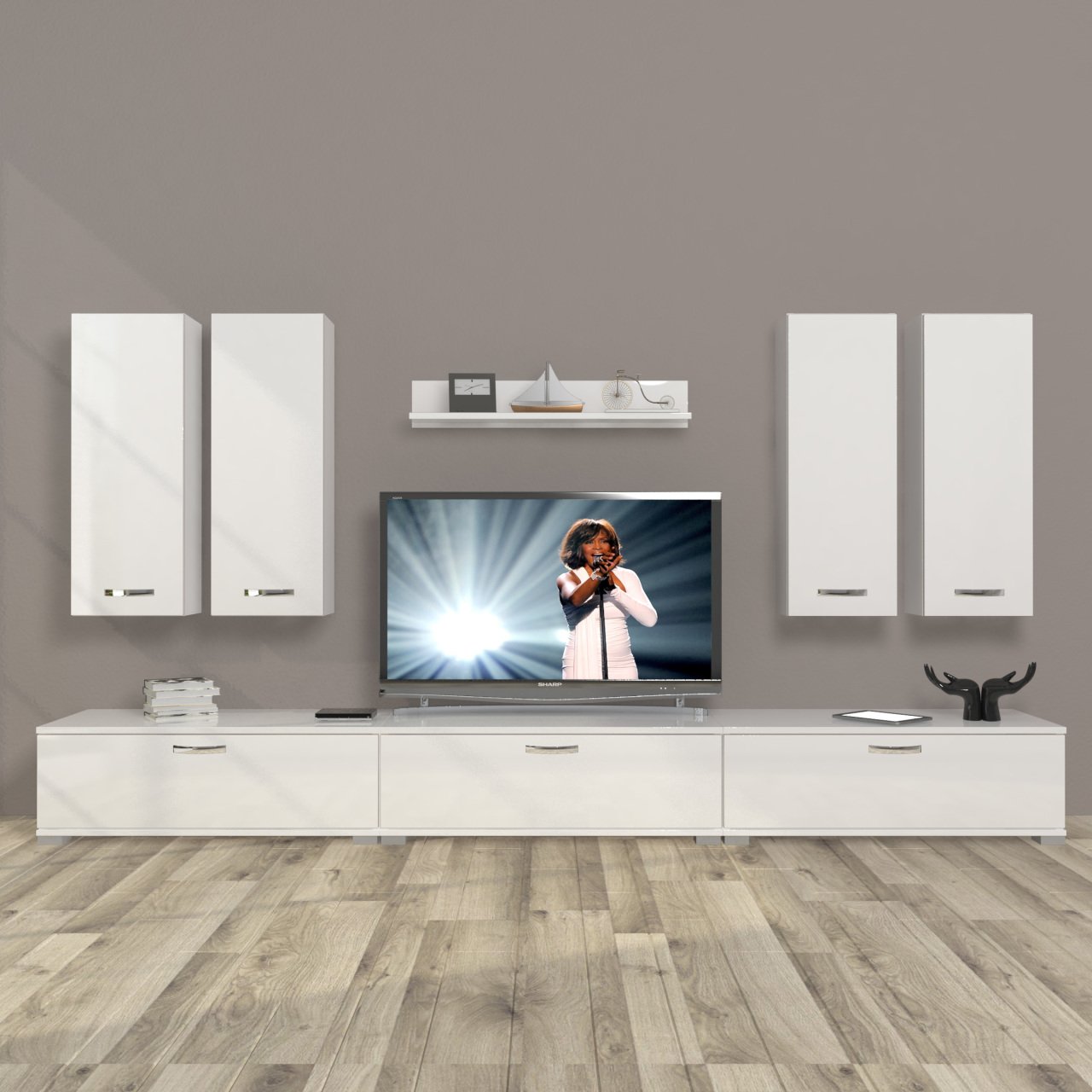 Decoraktiv Eko 8D Slm Tv Ünitesi Tv Sehpası Parlak Beyaz