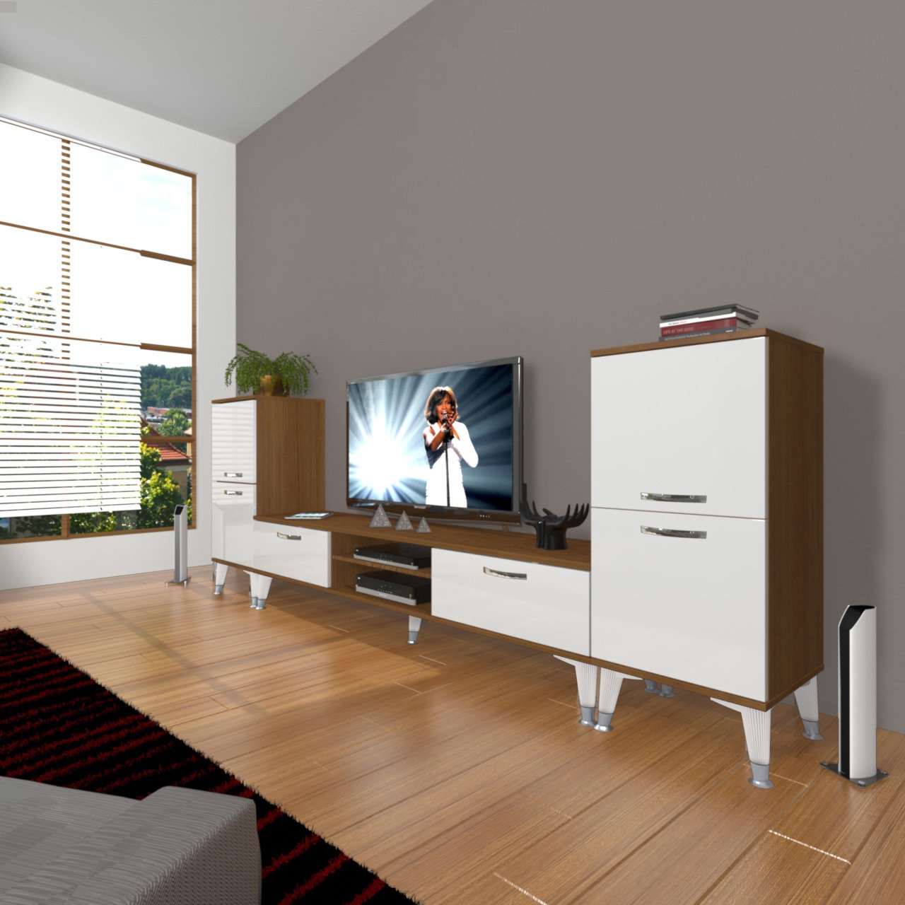 Decoraktiv Eko On2 Mdf Dvd Silver Tv Ünitesi Tv Sehpası Ceviz - Beyaz