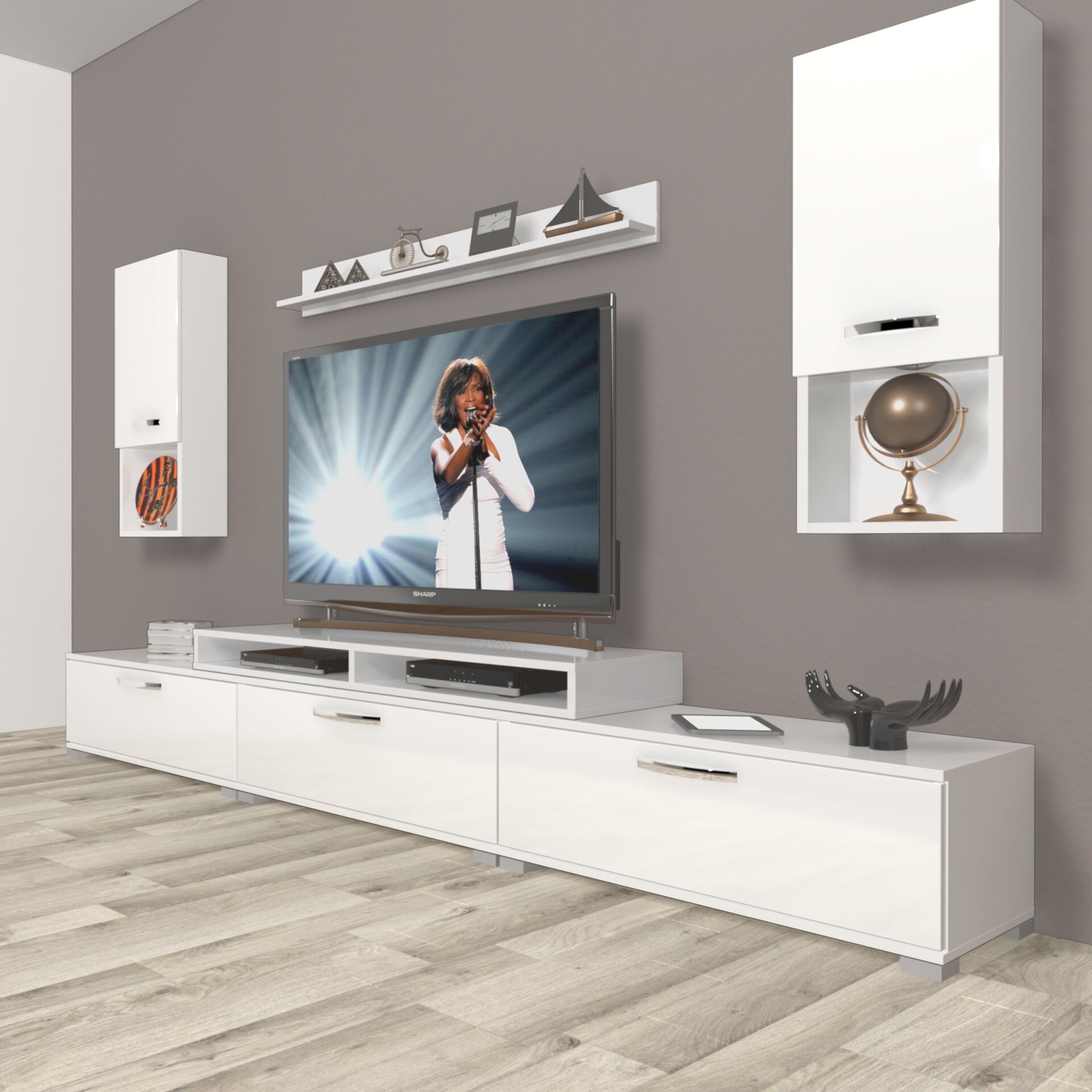 Decoraktiv Ekoflex 270da Mdf Tv Ünitesi Tv Sehpası Parlak Beyaz