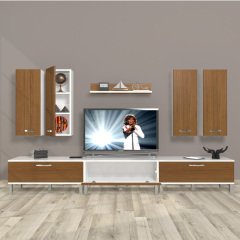 Decoraktiv Eko 8D Slm Krom Ayaklı Tv Ünitesi Tv Sehpası Beyaz - Ceviz