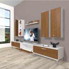 Decoraktiv Eko 8D Slm Krom Ayaklı Tv Ünitesi Tv Sehpası Beyaz - Ceviz