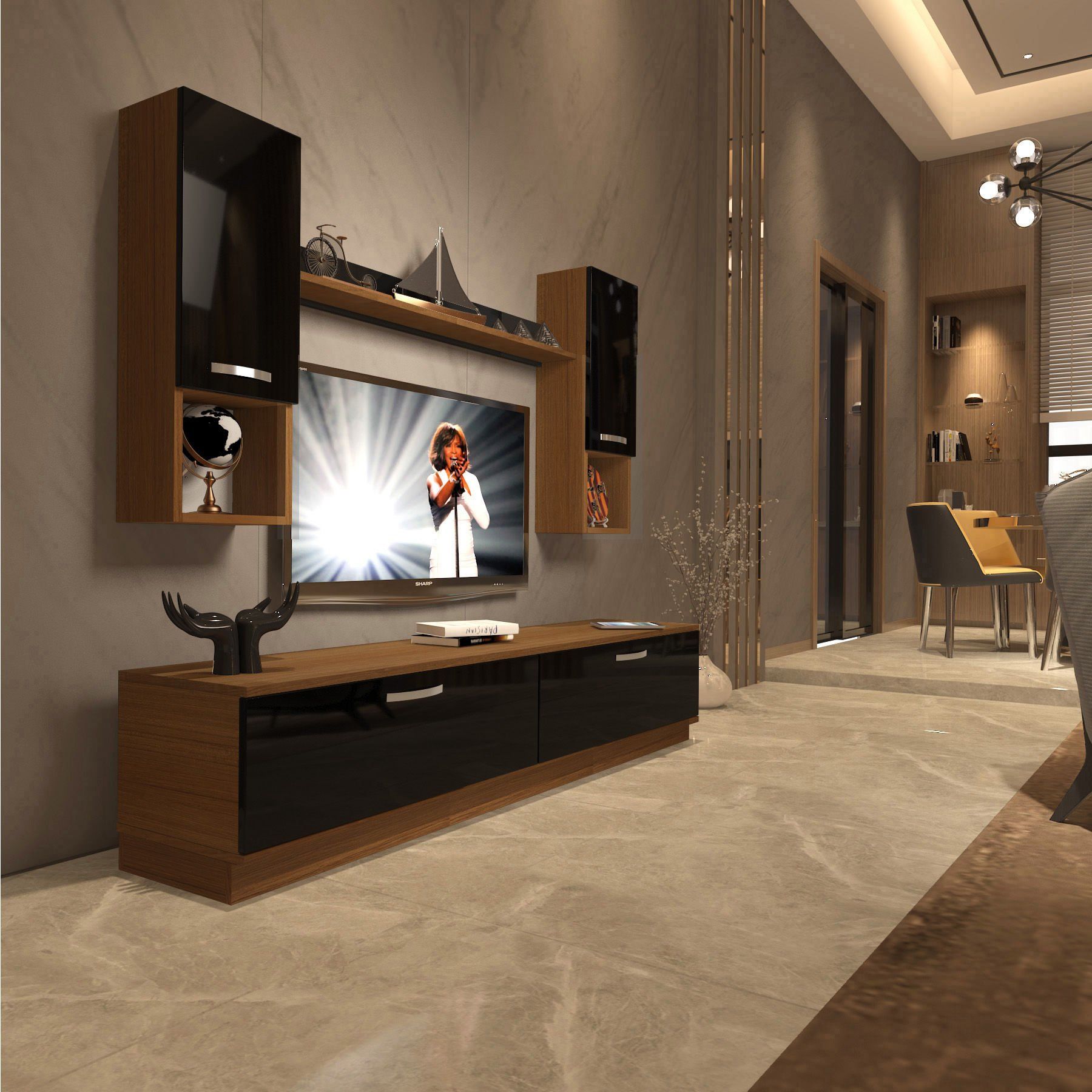 Decoraktiv Eko 5DAB Slm Std Tv Ünitesi Tv Sehpası Ceviz - Siyah