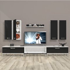 Decoraktiv Eko 8D Slm Krom Ayaklı Tv Ünitesi Tv Sehpası Beyaz - Siyah