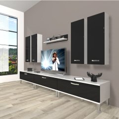 Decoraktiv Eko 8D Slm Krom Ayaklı Tv Ünitesi Tv Sehpası Beyaz - Siyah