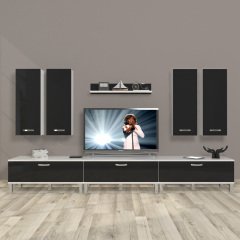 Decoraktiv Eko 8D Slm Krom Ayaklı Tv Ünitesi Tv Sehpası Beyaz - Siyah