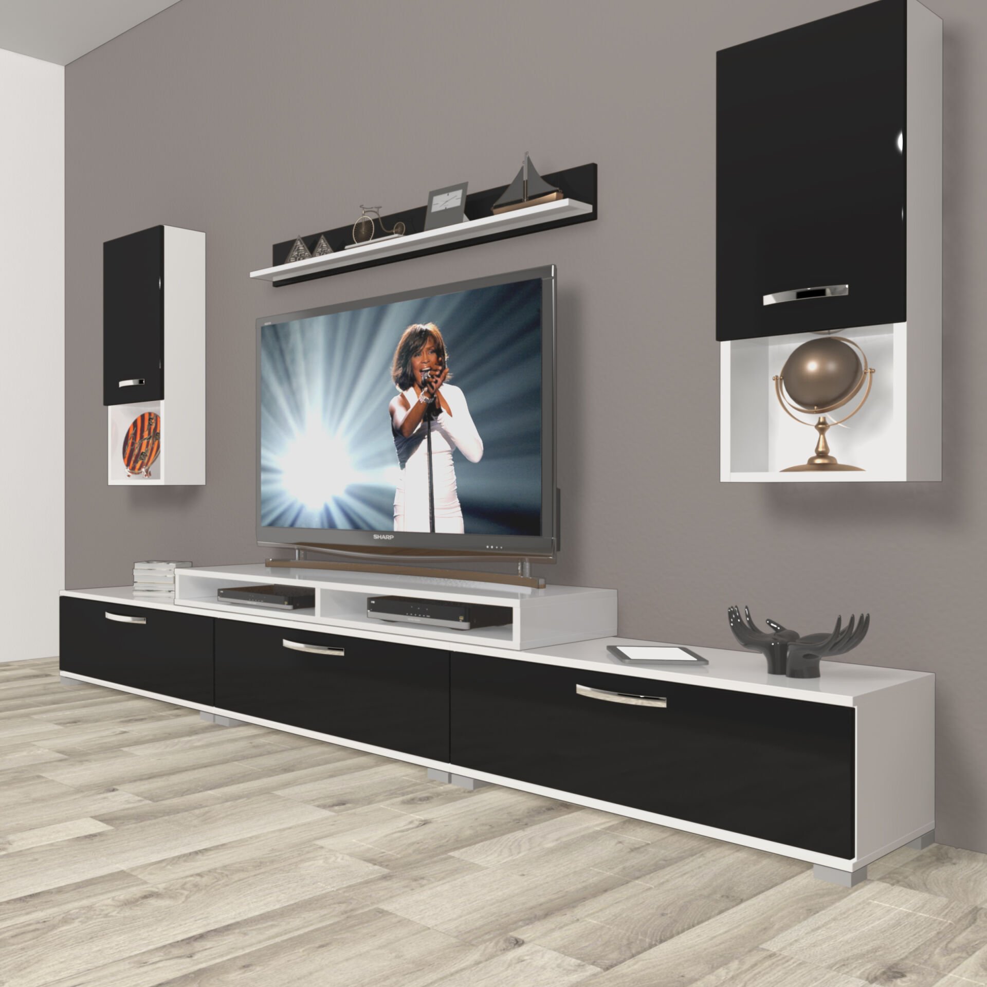 Decoraktiv Ekoflex 270da Mdf Tv Ünitesi Tv Sehpası Beyaz - Siyah